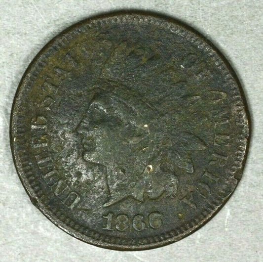 US 1866 Indian Head Penny Porous Bent  A2900