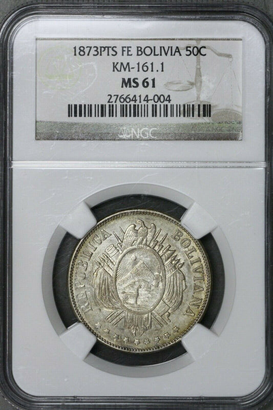 Bolivia 1873 PTS FE 50 Cents NGC MS 61 S602