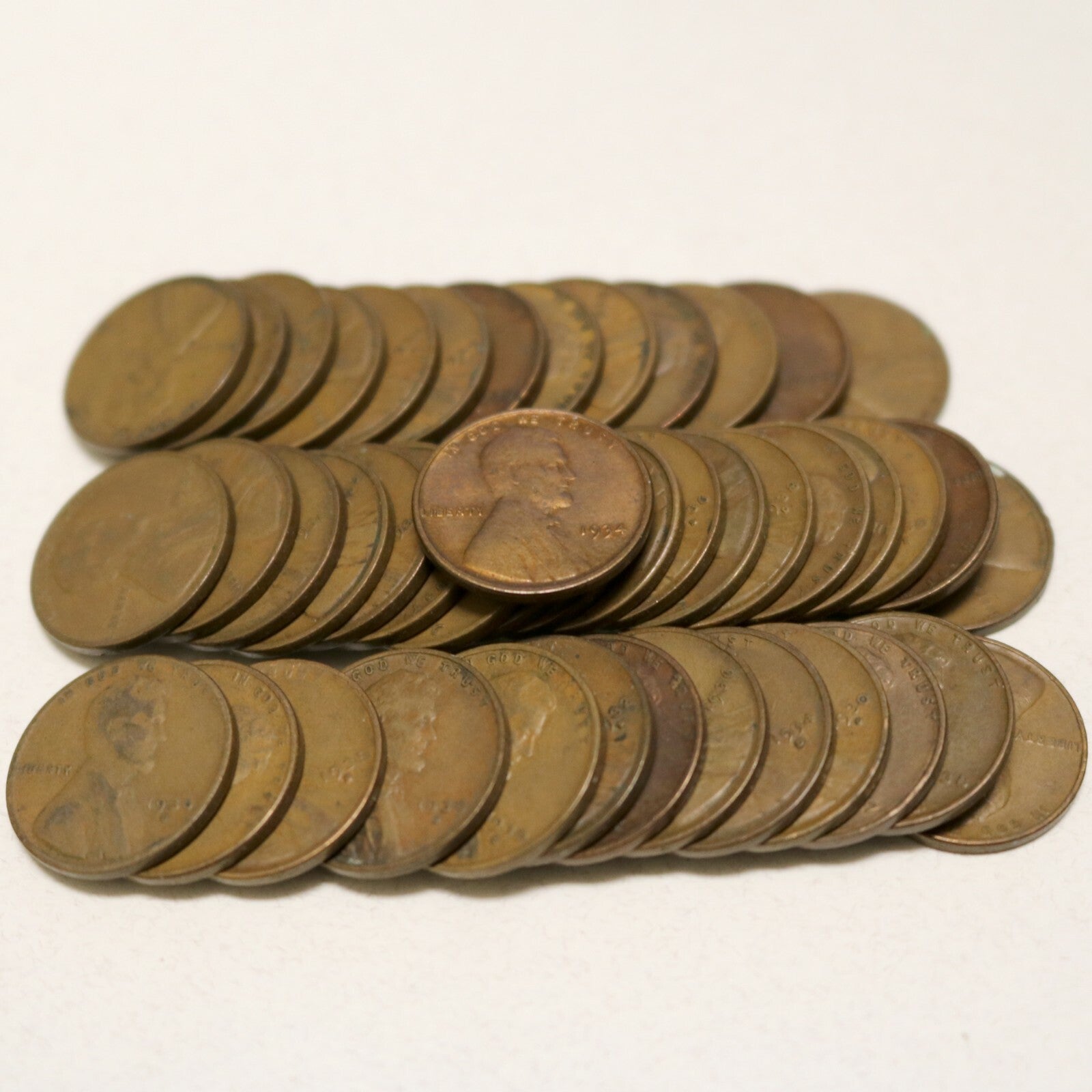 1930's Lincoln Pennies (x45) w/ many mint marks most middle grades F to XF  B130