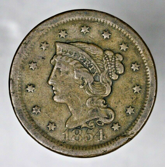 US 1854 Braided Hair Large Cent  A3154