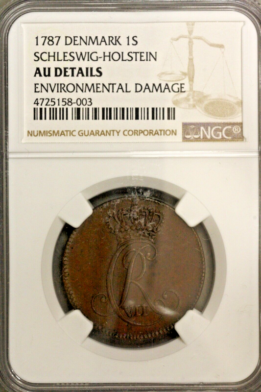 Denmark Schleswig Holstein 1787 1 Sechsling  NGC AU Details Environmental Damage