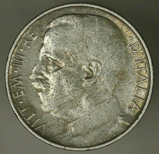 Italy 50 Centesimi 1924  Plain Edge Key Date  porous XF  A2474