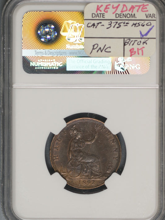 Great Britain 1892 1/2 Penny K-754 NGC UNC DETAILS SCRATCHES