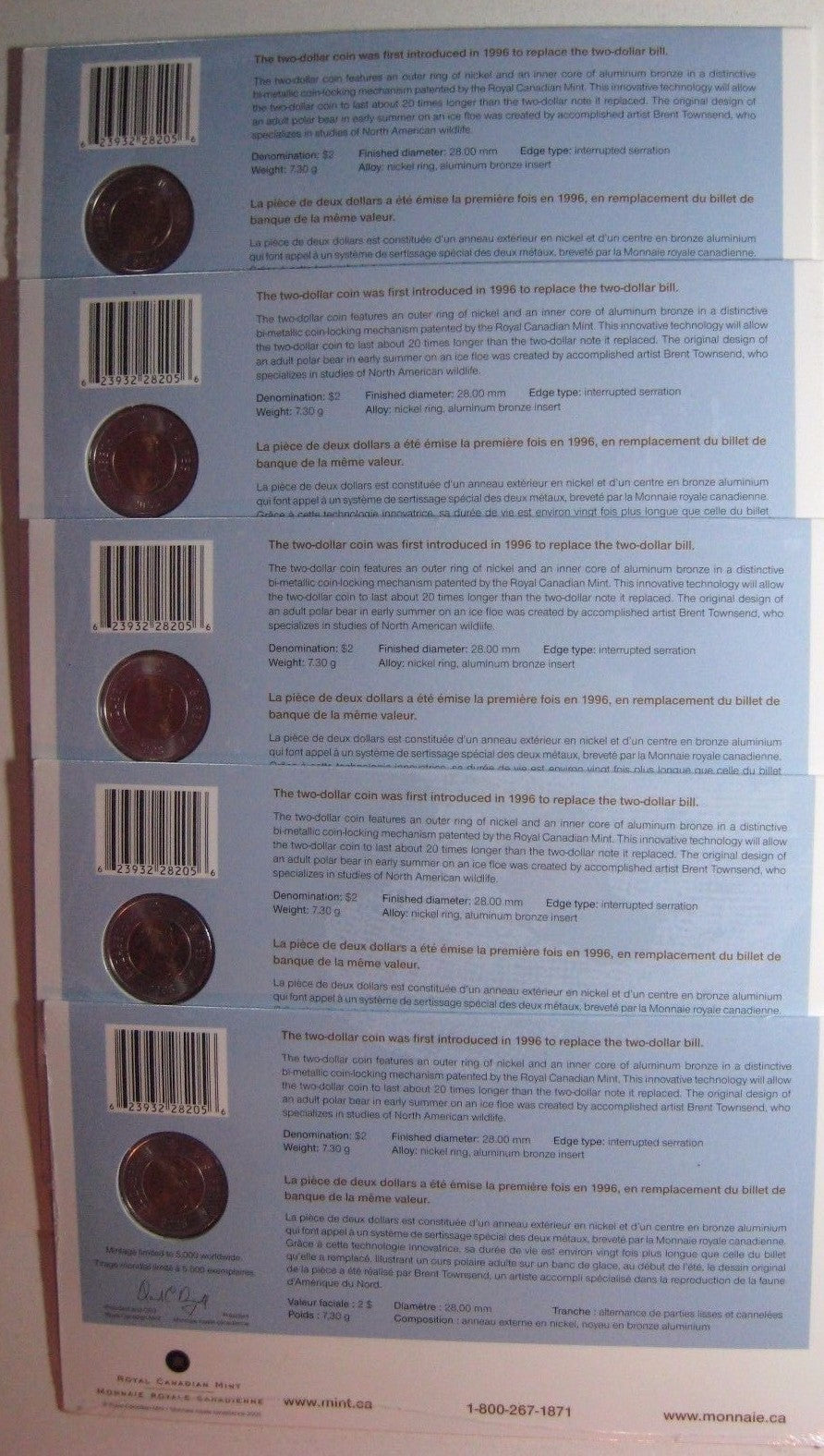 Lot of 12 Canada 2005 First Day Coinage Strikes in Holder