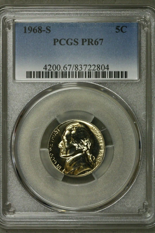 Jefferson Nickel - 5 Cents 1968-S  PCGS PR67    S17