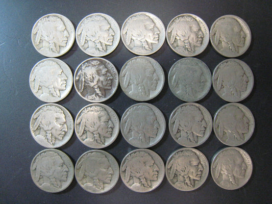 1913 Type 1 Buffalo Nickel Lot of 20 Circulated Coins
