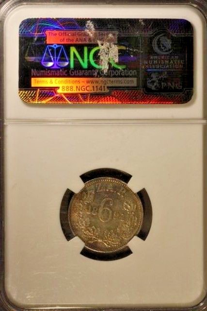 1894 South Africa 6 Pence NGC AU Details Hairlines XF Cat=$400