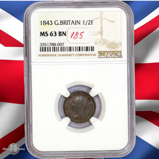 Great Britain 1843 1/2 Farthing NGC MS63BN - GBS019