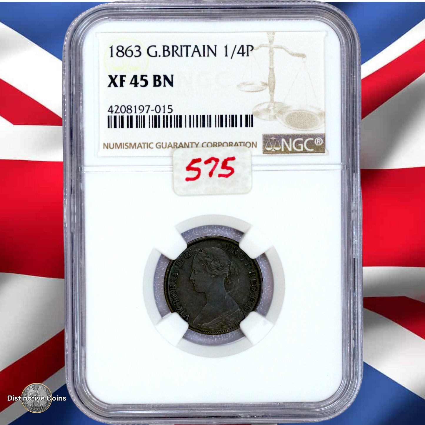 Great Britain 1863 Farthing NGC XF45BN - GBS048