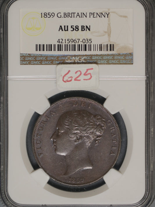 Great Britain 1859 Penny K-739 NGC AU58 BN
