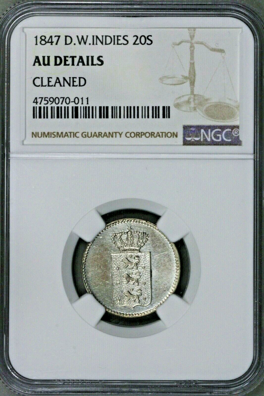 Danish West Indies 1847 20 Skilling NGC AU Details   S206