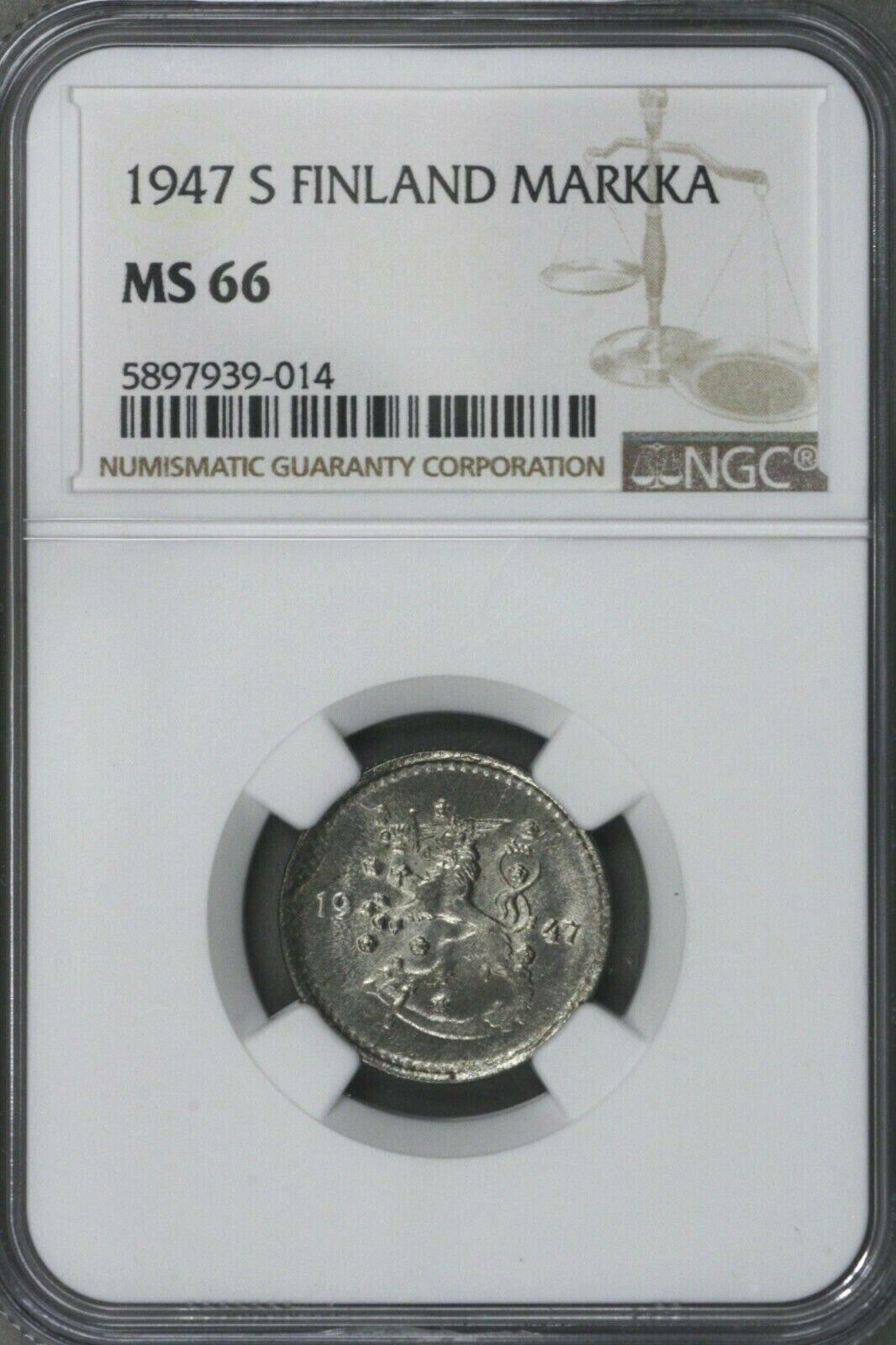 Finland Markka 1947 S NGC MS 66 TOP POP 2/0    S278