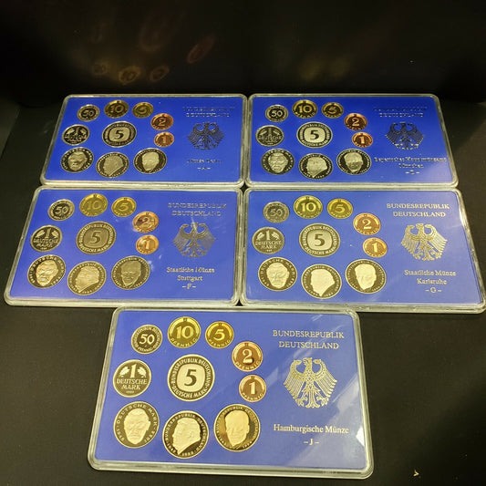 Germany 1995 Proof Sets from all 5 mints A, D, F, G & J High Catalog Value  A227