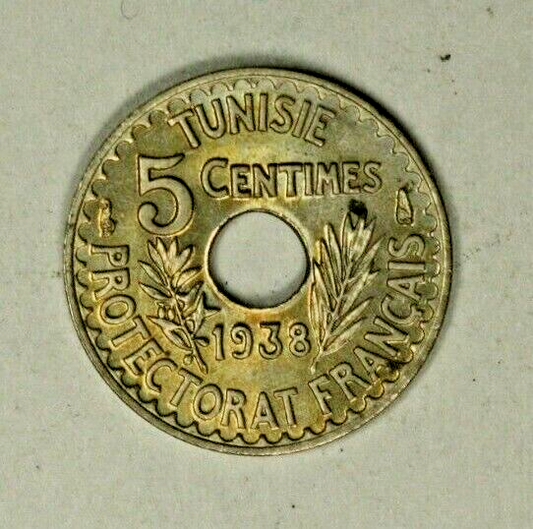 Tunisia 5 Centimes 1938  Choice BU   A1892