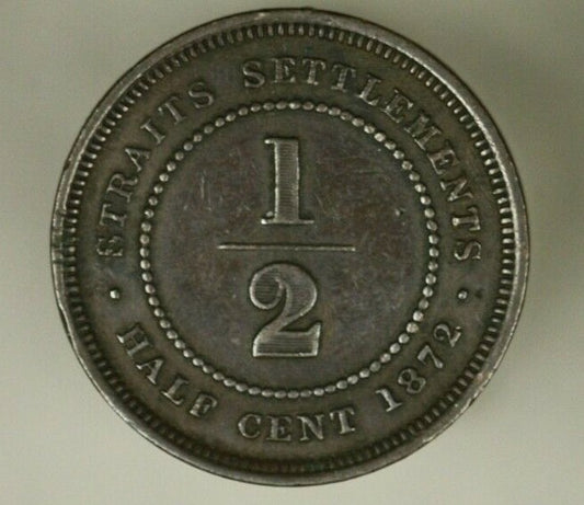 Straits Settlements 1/2 Cent 1872-H  nice details  Victoria   A921