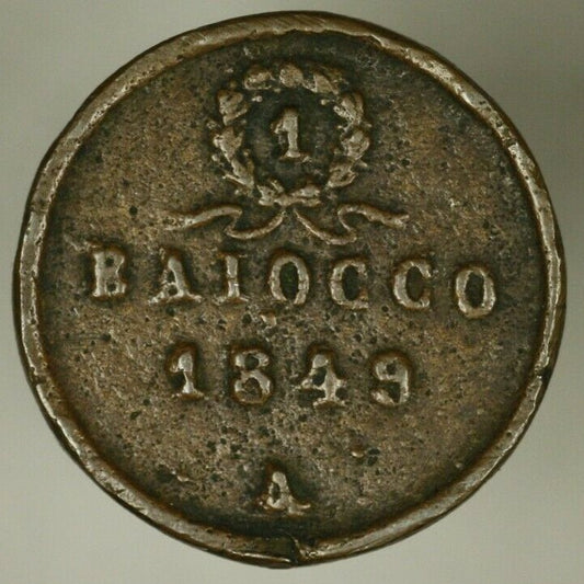 Roman Republic  Baiocco 1849  Cast Issue  XF Nicer for Type A2140