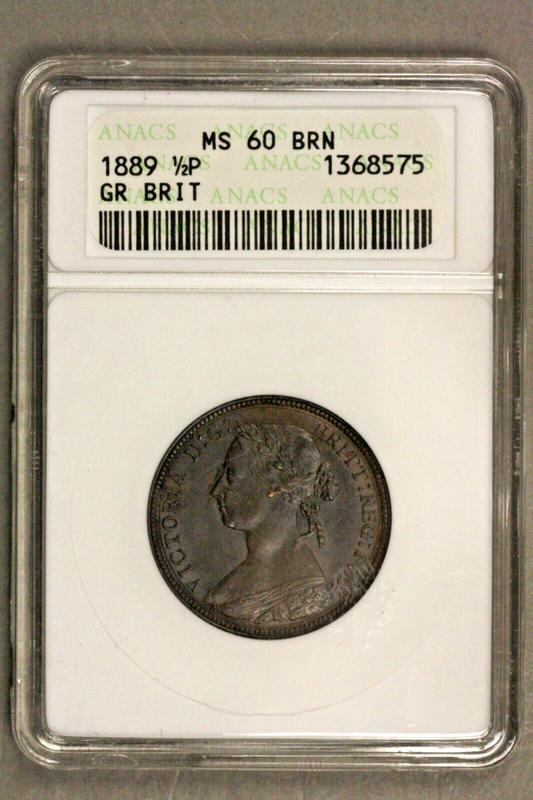 Great Britain 1889  1/2 Half Penny   ANACS MS 60 BRN