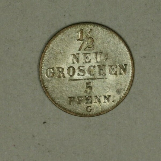 Saxony Silver 1/2 Neu Groschen - 5 Pfennig 1842-G AU+ Scarce in High Grade A2085