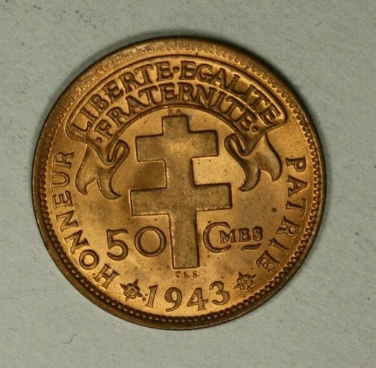 Madagascar 50 Centimes 1943 SA - Pretoria Mint  Gem UNC  A1866