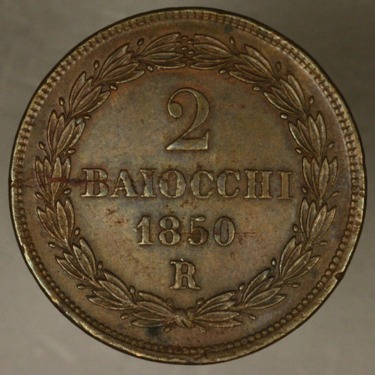 Italy - Papal States 2 Baiocchi 1850 R AU