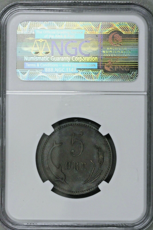 Denmark 1882 CS 5 Ore retoned nicely NGC AU Details surface hairlines   S205