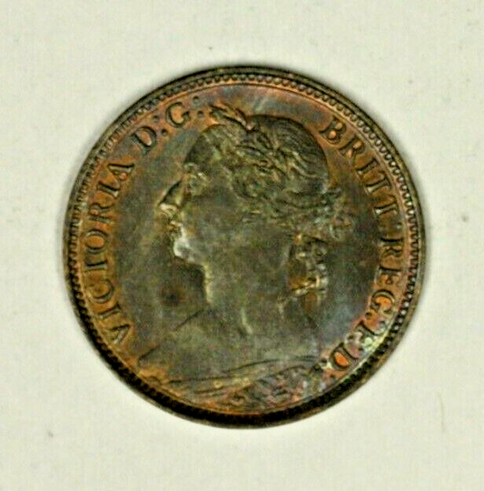 Great Britain Farthing 1891 Victoria  Some Red UNC    A1448
