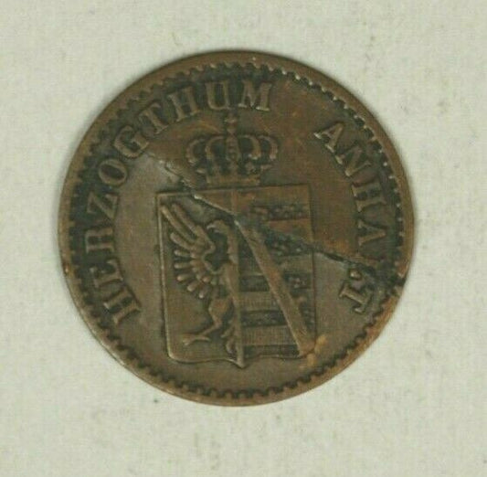 Germany Anhalt - Bernburg Pfennig 1864-A VF  Major Die Break  A2245