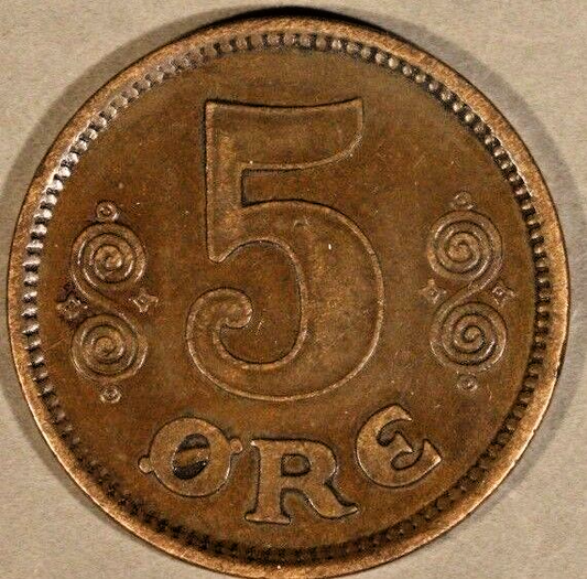 1917 Denmark 5 Ore Nice