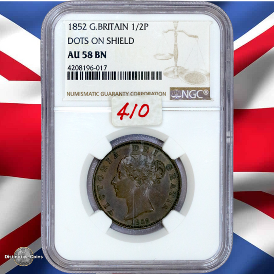 Great Britain 1852 1/2 Penny NGC AU58BN - GBS065