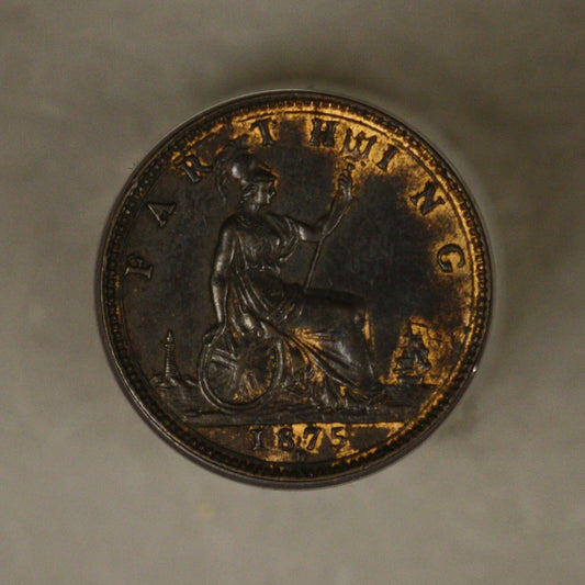 Great Britain 1875 H Farthing Brown UNC Traces of Red