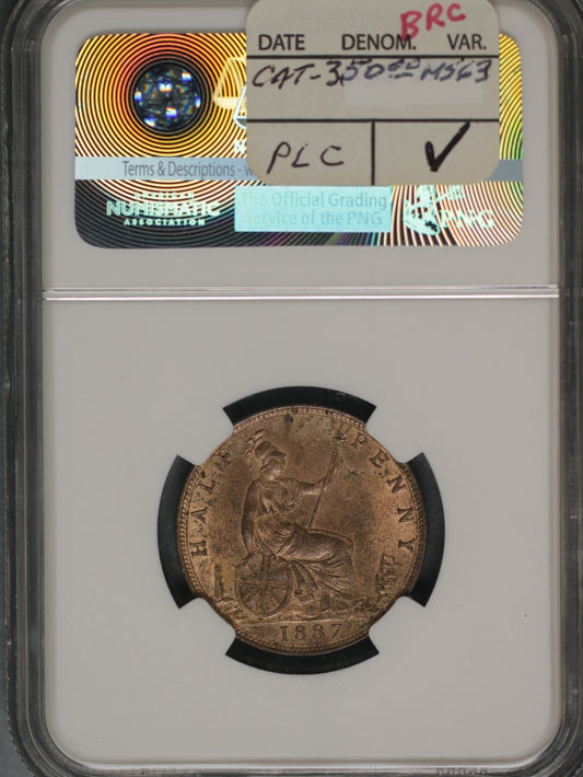 Great Britain 1887 1/2 Penny K-754 NGC MS62 RB
