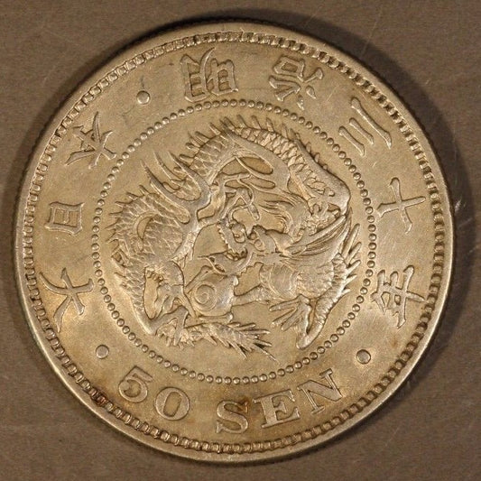 1897 (Yr 30) Japan 50 Sen Silver Circulated