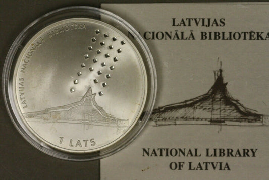 Latvia Silver 1 Lats 2002 National Library of Latvia PROOF with Box & COA B136