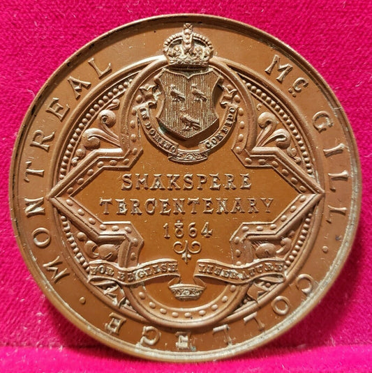 Canada Montreal McGill  William Shakespeare Tercentenary Medal 1864 AU/UNC