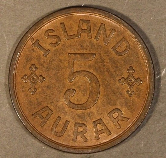 1931 Iceland 5 Aurar Brown Orange High Grade