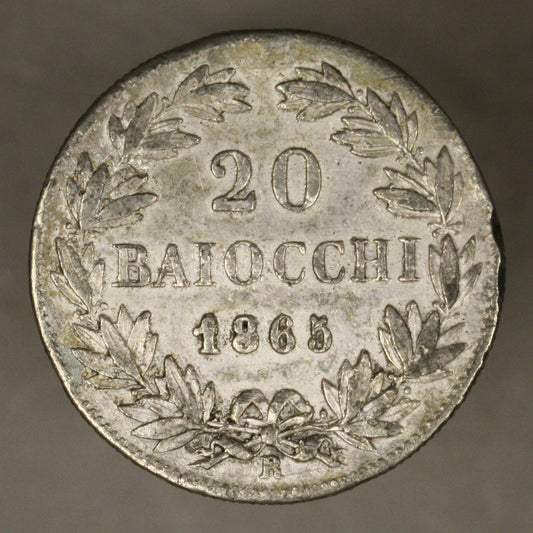 Italy Papal States 1865 yr 20 20 Baiocchi XF struck with rusty die