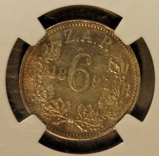 1894 South Africa 6 Pence NGC AU Details Hairlines XF Cat=$400
