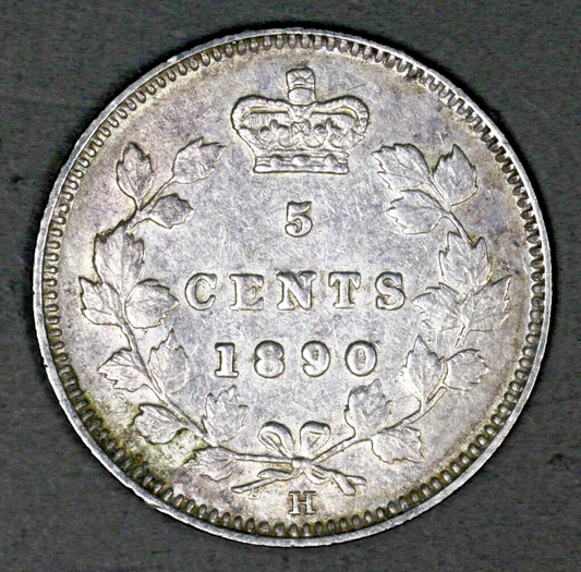 Canada 1890H Silver 5 Cents XF Old Light Cleaning  A3178