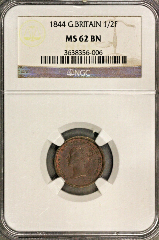 Great Britain 1844  1/2 Half Farthing   NGC MS 62 BN