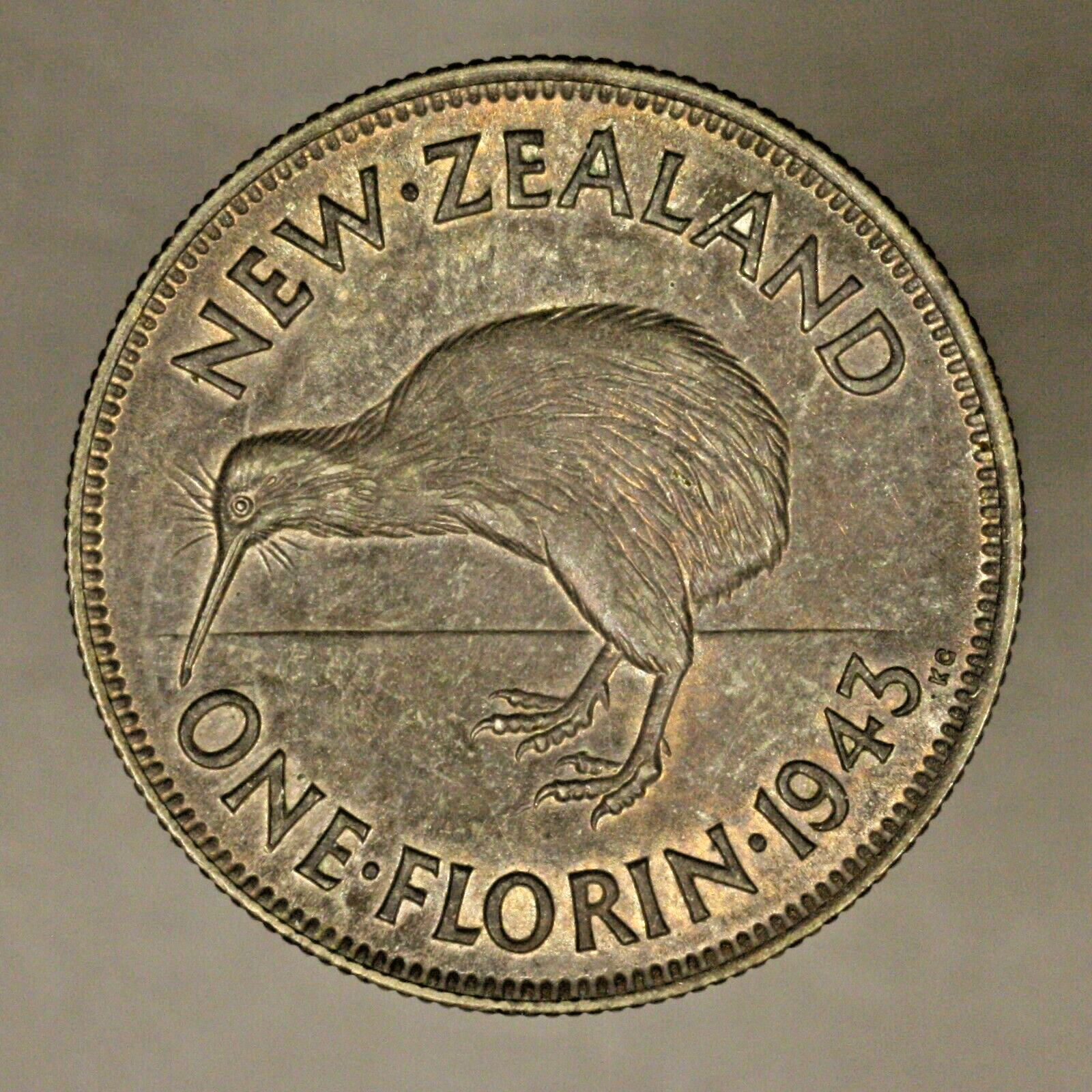 New Zealand 1943 Florin Toned AU+