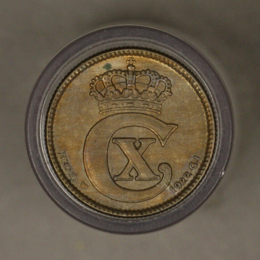 Denmark 1922 25 Ore AU Carbon Spot