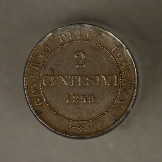 Italy Tuscany 1859 2 Centesimi AU light bend