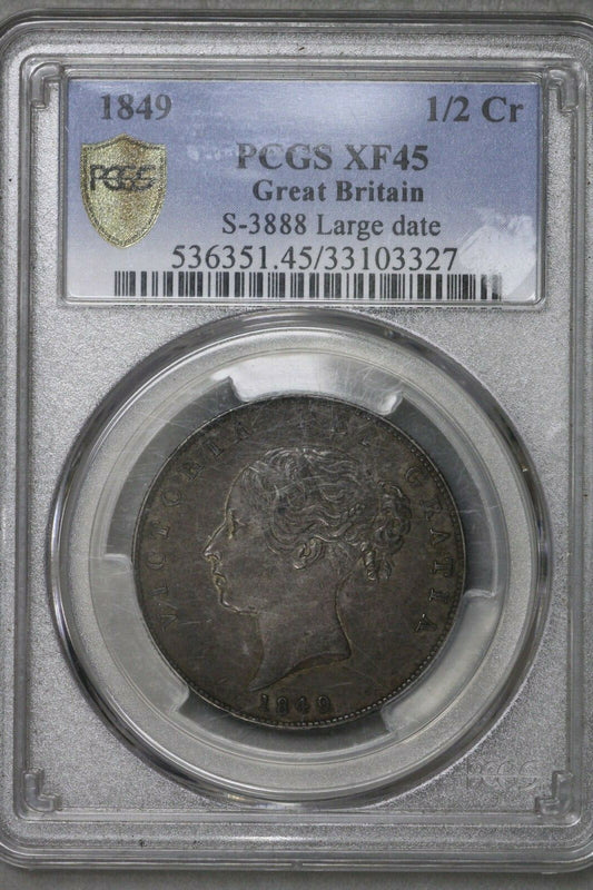 Great Britain 1849 1/2 Crown PCGS XF 45 Large Date  S427
