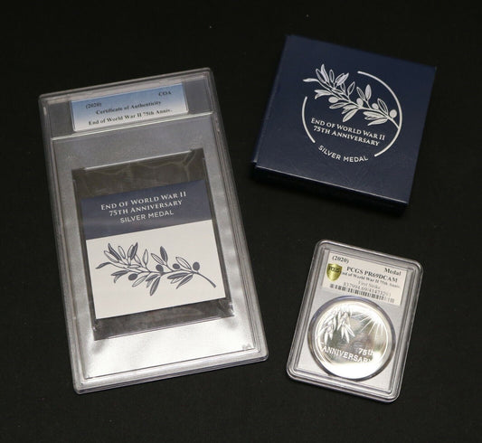 2020 End of WWII 75th Anniversary Silver Medal PCGS PR69 DAM w/ COA  B427