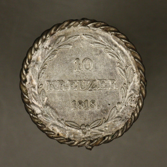 Wurttemberg 1818 W 10 Kreuzer RARE 1 year type scrathes Mounted at Bezel