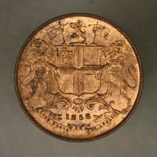 India British 1858 1/4 Anna mostly red