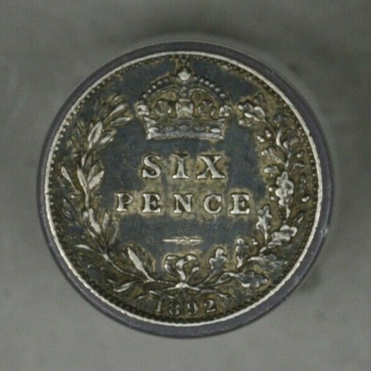 Great Britain 1892 Silver 6 Pence Dark XF  A2578