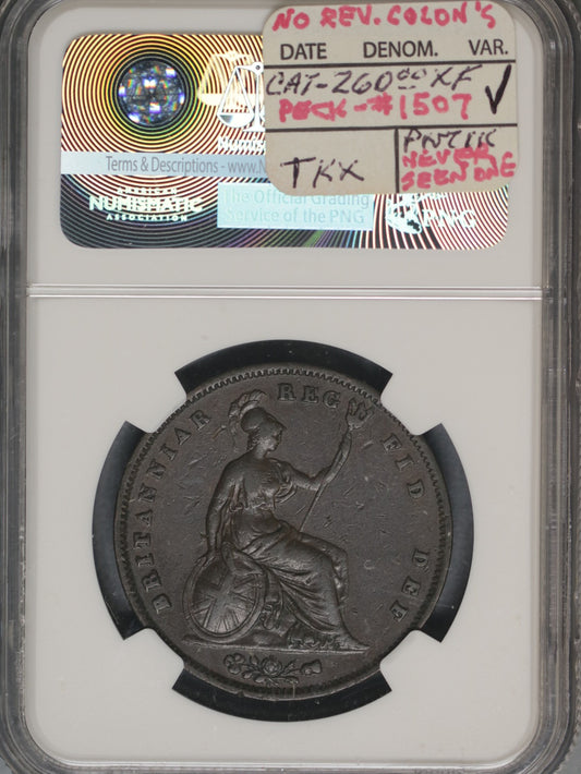 Great Britain 1854 Penny K-739 NGC VF35 BN NO REVERSE COLONS