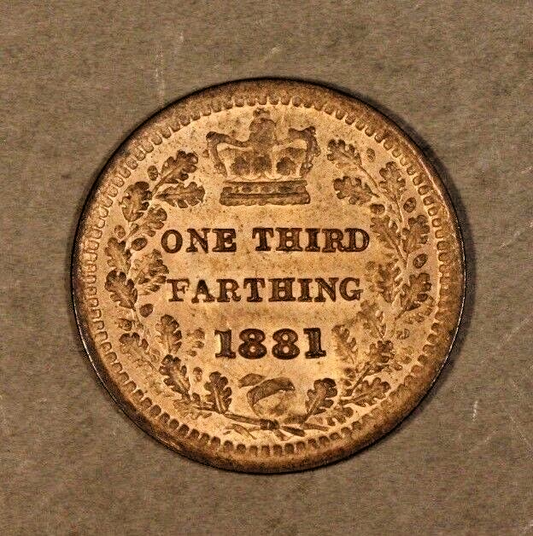 1881 Great Britain 1/3 Farthing, Red Brown Colors  Nice
