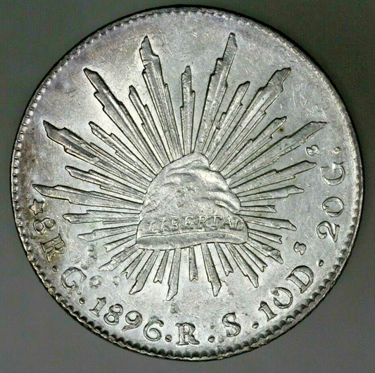 Mexico 1896 Go RS 8 Reales Old Ly Wipe Unc+ A2926